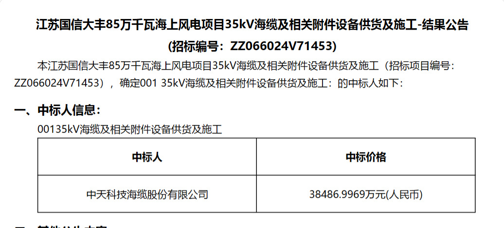 85万千瓦海上风电项目大单！中天科技斩获