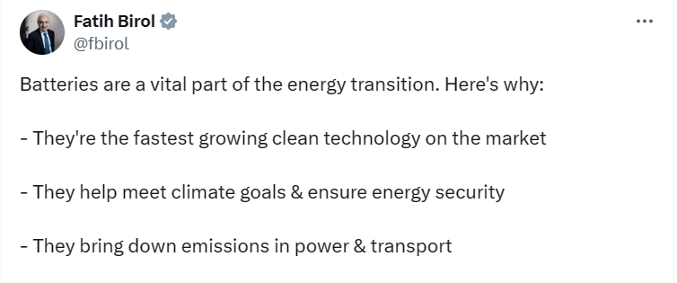 IEA：电池正在改变游戏规则 对实现气候和能源目标至关重要
