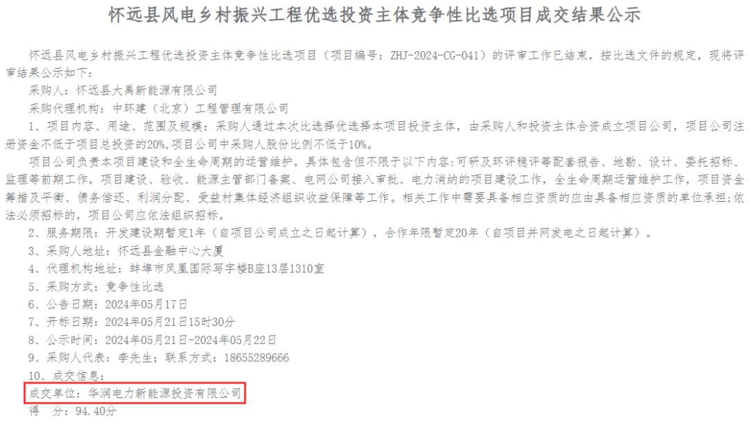 华润电力新能源、国电电力中选安徽风电乡村振兴工程