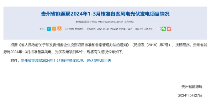 贵州52个风光项目获核准备案