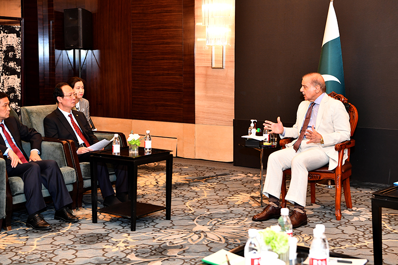 丁焰章拜会巴基斯坦总理夏巴兹·谢里夫