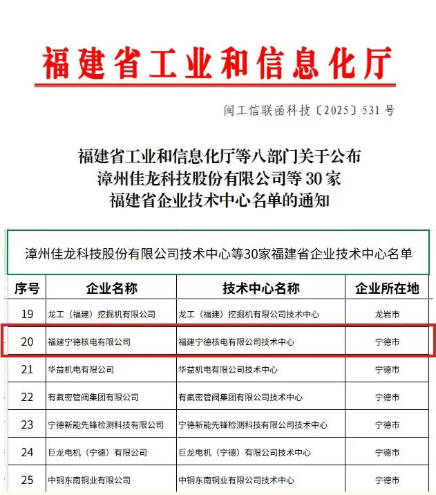 宁德核电获评福建省企业技术中心
