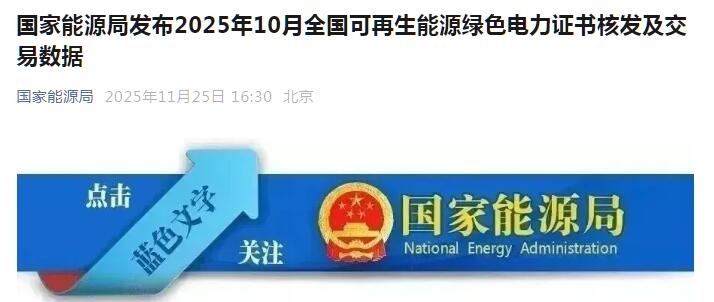国家能源局：10月份风电核发绿证7917万个，交易绿证302